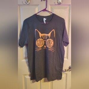Gray Cat T-Shirt with Orange Design